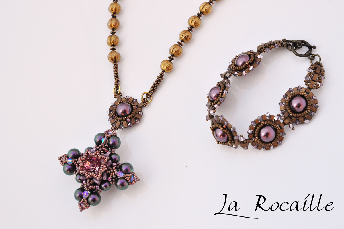 Necklace Filled Square & Cone Flowers bracelet - violett version